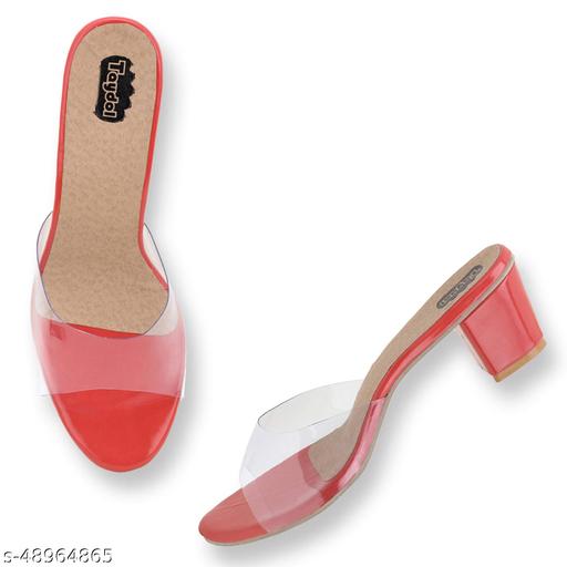 Taydol Women Fancy medium Block Heel synthetic pvc sole open Toe western-embellished slip-on Transparent Peach Sandal (53)