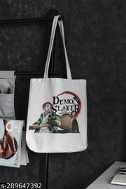 Eshaaver, Demon Slayer Tote featuring Nezuko Tanjiro,Zenitsu,Inosuke-Anime White Tote Bag for Women Men Girls Boys