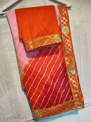 ASTEYAM NEW COLLECTIONS WITH GOTTA BORDER TRADITIONAL COLOURS.GEORGETTE SAREE ..AWESOME QUALITY.BEAUTIFULL LAHERIA ALL OVER SAREE, WITH FULL FINISH BOUTIQUE LOOK.LINKED WITH GOTTA BORDERS.UNSTITCHED BLOUSE.