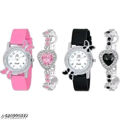 Lettest Fashionable Round Dial Analog Watch with Bracelets Combo For Girls/ Women