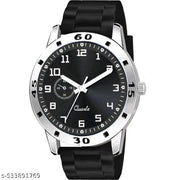 Yolako Black  Dial Silver Cash Black Pu Bump Belt Boy and Men Watch