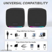 USB Computer Speakers, 6W Stereo Sound with Multicolor LED, USB Powered & AUX Input, Volume Control Pod for PC, Laptop, Desktop | Black ( Pack of 1 )