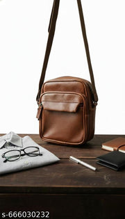 Stylish Brown PU Leather Crossbody Sling Bag for Men & Women