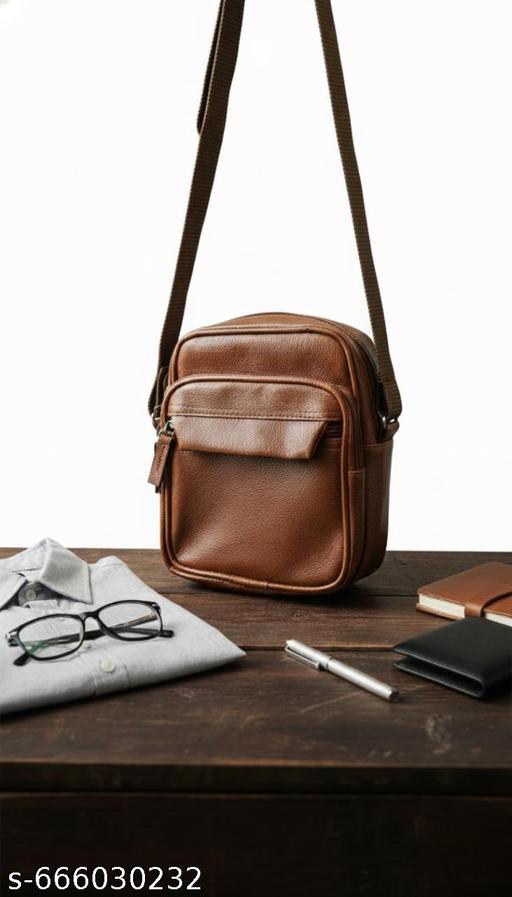 Stylish Brown PU Leather Crossbody Sling Bag for Men & Women
