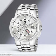 Listen Silver Day & Date Function Stainless Steel Chain Strap Analog Watch - For Men