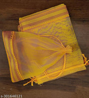 Foxtree Pack of 10 Pieces Silk Tissue Organza Drawstring Closure Yellow Small Size Potli Bags Pouch Best for Party Supply Return Gift Bags (23 cm X 18 cm)