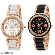 Trendy Rose Gold Women's Analog Watches Combo – Stylish Black & White Dial Wrist Watch Set