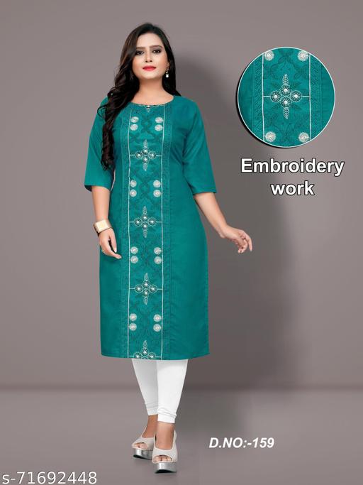 Women Embroidered Cotton Kurti Plus Size M to 6XL | Straight Casual Summer Kurti for Daily Wear