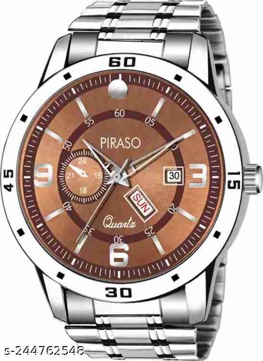 ANALOG DAY AND DATE WORKING DISPLAY BROWN DIAL&SILVER CHAIN WATCH FOR MEN