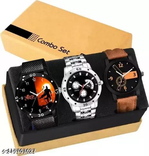 Multicolor (Pack of 3) Leather Analog Watch for Men