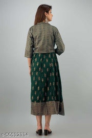 Women Printed A-line Kurti with Jacket  (Green)