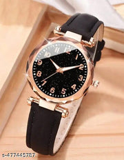 Stylish Classy Designer Black Starry Sky Numeral Dial Leather belt Wrist Watch Girls Fashion Analog Watch - For Women Casual Round Quartz Watch for Daily Life New Collection Women's Watch Shiny Fashion Quartz Watch Casual Style Ladies Watch (Only Watch )