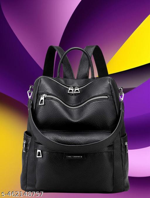 CRAFTWOOD Leather Backpack for Women, Theft Protection, Large Convertible Shoulder Bag Ladies Crossbody Bag for Office College Travel Fashion Crossbody Backpack for Women, Zipper Closure (Black)