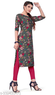 Women's Printed Black Crepe Kurti