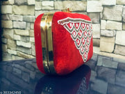 Women Stylish & Trendy Red Velvet Embroidery Clutch