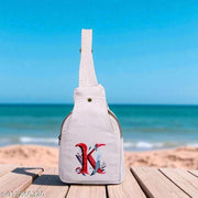 Black & White Canvas Sling Bag for Women with Red Letter K Print | Adjustable Crossbody Shoulder Bag | Casual Travel College Office Daily Use Handbag