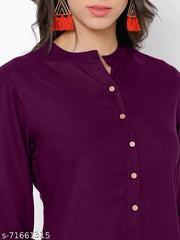 Women's Solid Plain Rayon A-line Wine Color Kurti