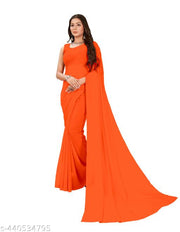 Festive wear Plain Solid  georgette saree with blouse piece