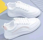 Stylish White Pink Casual Sneakers Shoes For Women And Girls
