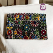 NAKASA Women's Jaipuri Handmade Damru Embroidery Small Black Clutch Cum Sling Bag