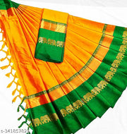 Mira Pattu Cotton Silk Saree With Running Blouse Piece (Mustard & Brown)