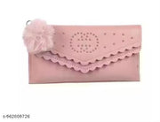 **Pack of 2 Elegant Flap Wallets with Heart Stud Design, Soft Pom-Pom Charm, Scalloped Edge Detailing, Multiple Compartments, Secure Closure, Lightweight Everyday Purse Set for Women**