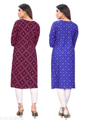 KILLARI Women Printed Straight Kurtis (Combo of 2)