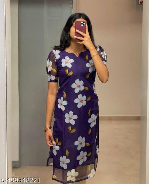Flower Design Self Design Organza Kurti