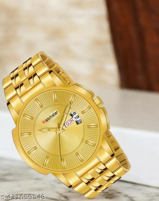 Day&Date Function Watch With Gold Dial and Golden Chain belt  Analog Watch for Men