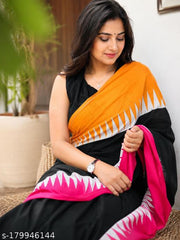 Jaipuri Hand Block Printed Daily Wear Soft Cotton Mulmul Saree ,Sanganeri Cotton Mulmul Saree, Indigo Print saree,Bagru Cotton Saree, Batic / Batik Print Cotton saree In Super Fine 92*80 Fabric Quality With Attached Blouse Piece for Woman