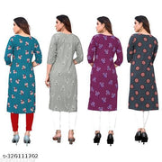 Polyster/Crepe fabric-Women Printed Straight Kurti Combo of 4