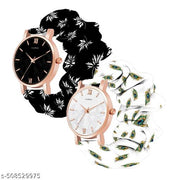 Scrunchie Bands Watch for Women & Girls Scrunchies Watch Classic Flower Dial & Unique Scrunchies Watches Strap Cloth Soft Pattern Solid Fabric Wristband Watch Combo Pack of 2