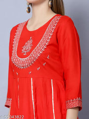 01-RED EMBROIDERED ANARKALI LOAG KURTI