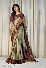 NST5 Traditional Elephant Kanjivaram Cotton Silk Saree with Matching Blouse Tassels and Latkans, Timeless, Elegant, Wedding Saree, Indian Weaving, Ethnic Wear Saree