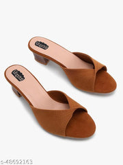 Taydol Women Fancy slip-on Block medium Heel Tan velvet woven design pvc sole open toe Sandal (33)