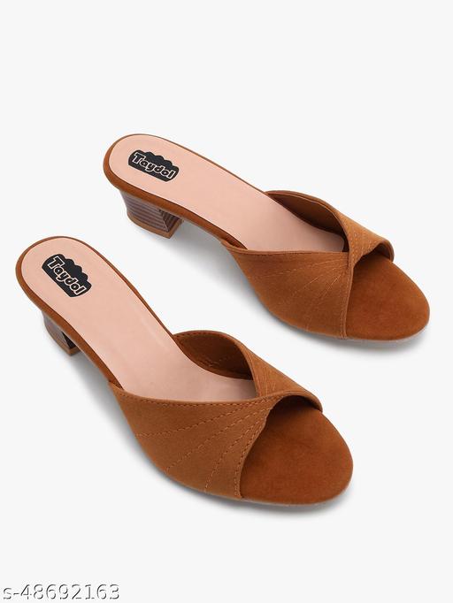 Taydol Women Fancy slip-on Block medium Heel Tan velvet woven design pvc sole open toe Sandal (33)