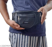 MISHK PU Leather Fanny Pack Waist Bag | Travel Pouch Passport Holder for Men & Women | Travel Handy Hiking Zip Pouch Money Phone Belt Bum Bag (Black)