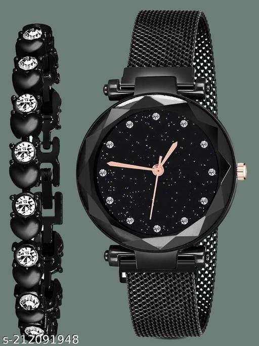 Analogue Studded Stylish Black Dial Magnet Watcht for Women or Girls and Watch for Girl or Women Attractive Women Watches