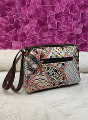 Attractive women White PU sling bags/Small Sling bags/Cotton Fabric sling bags for women/Full handwork bag/party wear and wedding bag for women