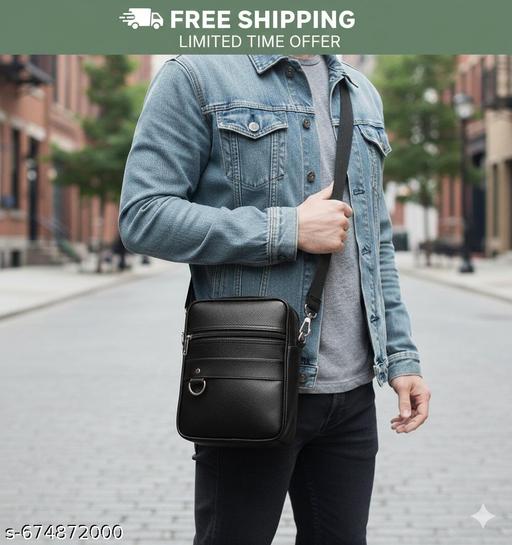 Premium Leather Look Sling Bag for Men | Stylish Crossbody Travel Side Bag | Anti-Theft Shoulder Messenger Bag | Men's Chest Bag for Biking