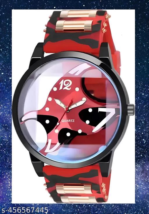 Analog Dial Red Band Green Watch for Men & Boys – Stylish & Trendy
