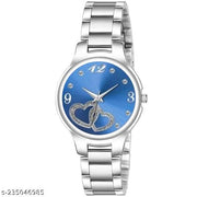 Yolako Blue Double Heart Dial Metal Silver Belt Girls watch