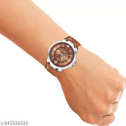 ANALOG DAY AND DATE WORKING DISPLAY BROWN DIAL&BROWN STRAP WATCH FOR MEN