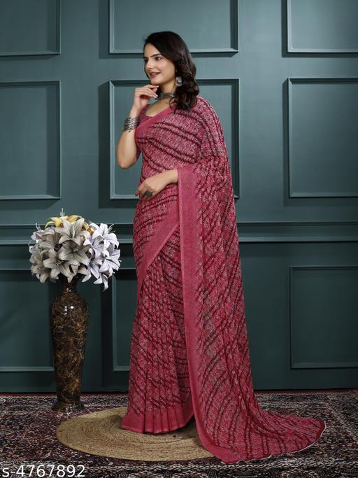 Kanooda Prints women's Fancy Georgette Floral Prints Saree