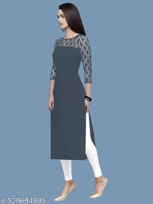Casual American Crepe And Rasal Net Round Neck And 3/4 Sleeves Stylish Kurti For Womans