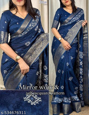 Top Selling batik print crepe silk Saree with mirror work