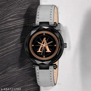 Talgo Analog Round Black Dial ALPHABET A Design Stylish Grey Leather Strap Classic Design Fancy Wrist Watch for Women and Girls, Pack of 1 - ALP-A-GEN-BK-GRY-L