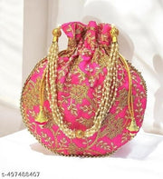 Traditional Silk Potli Purse with Floral Embroidery | Bridal, Party & Festive Handbag pack of 2