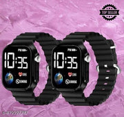 Square Dial Digital Watches Combo for Boys LED Lights Watch Kids Children Pack of 2