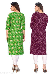 KILLARI Women Printed Straight Kurtis (Combo of 2)